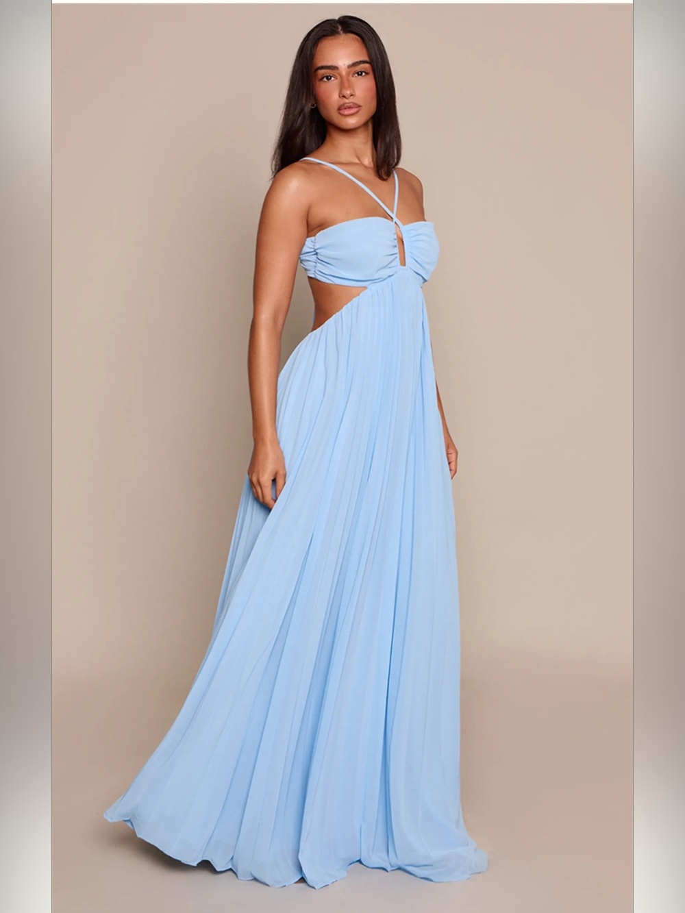 New sky blue maxi cutout backless dress with keyhole front